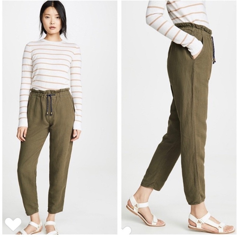VERONICA BEARD Jay Linen Cotton Pants‎ Olive Green Size Large